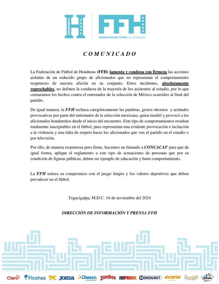洪都拉斯足協(xié)：我們譴責砸傷墨西哥主帥的行為，但他挑釁在先